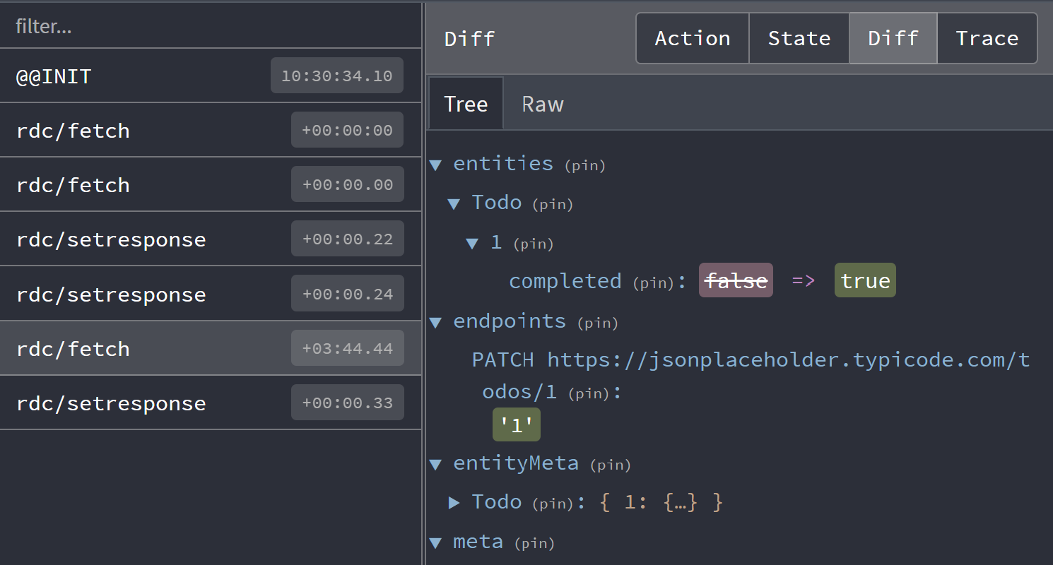 Reactive Data Client devtools diff Dev tools diff inspector